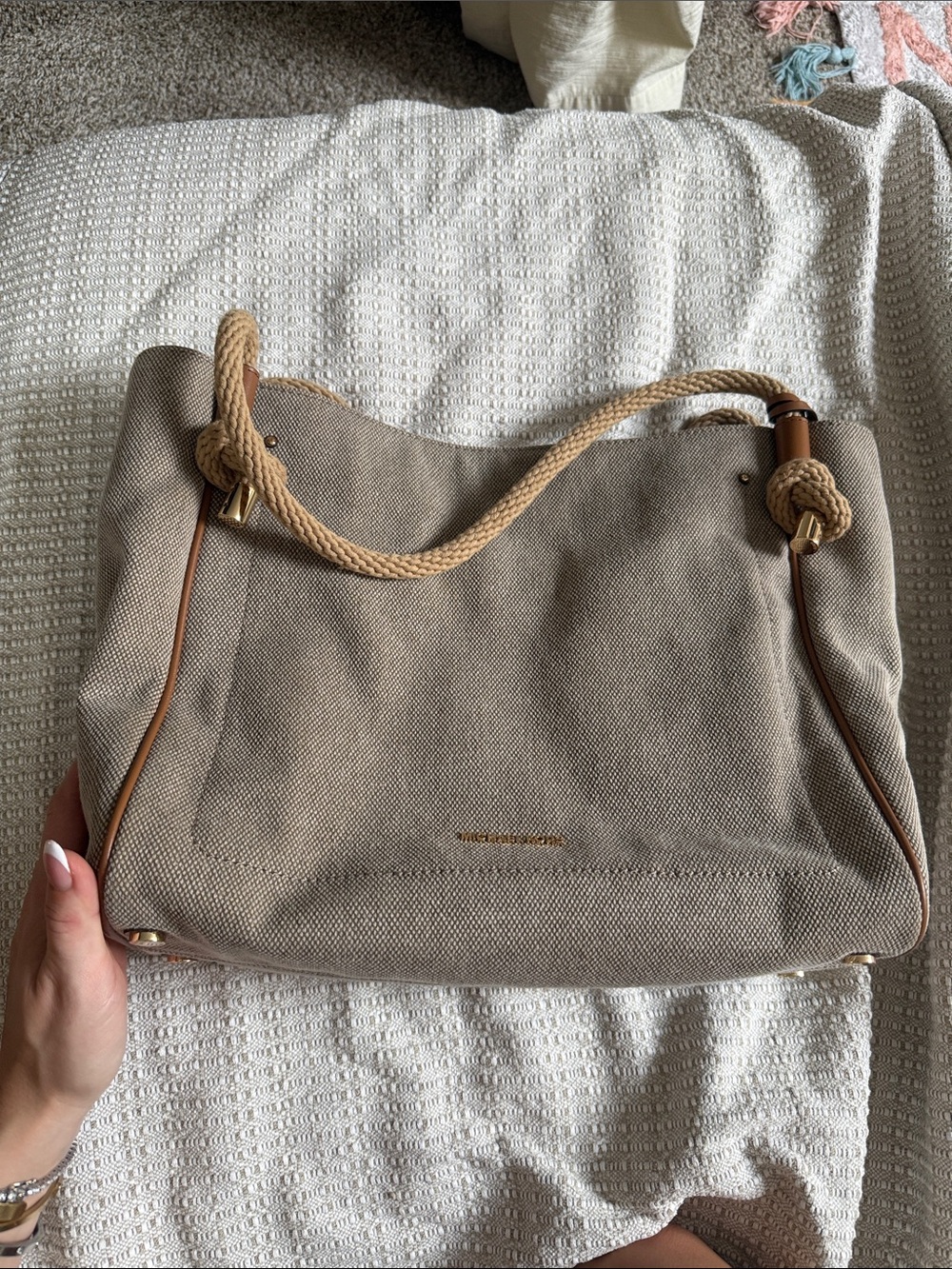 MK Neutral Canvas Tote Bag with Rope Handles